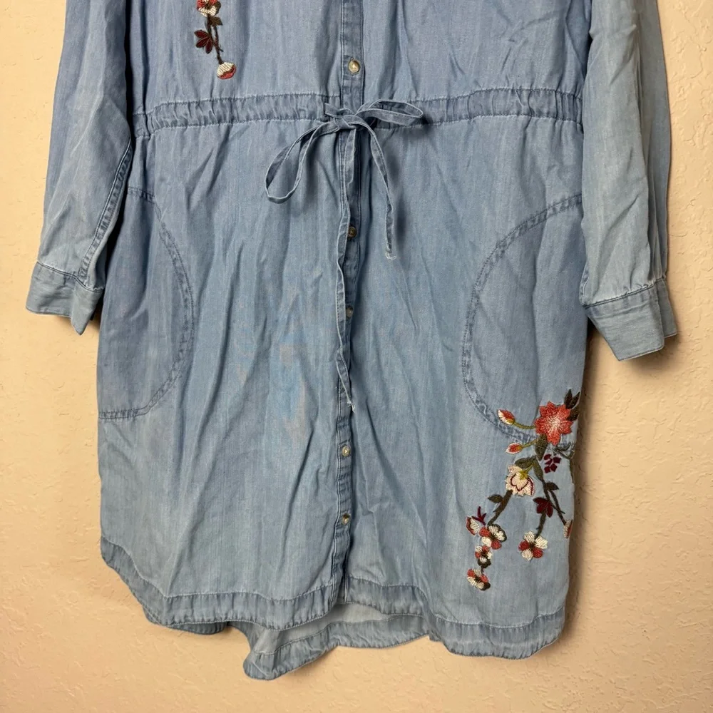 ana Embroidered Chambray Dress Long Sleeve Button Down Waist Tie Size XXL - Picture 4 of 8